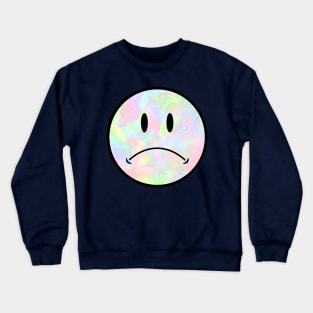 Holo Trippy Sad Frown Face Black Outline closer eyes Crewneck Sweatshirt